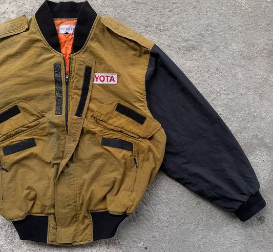 Cool Beige and Black Cargo Bomber Jacket