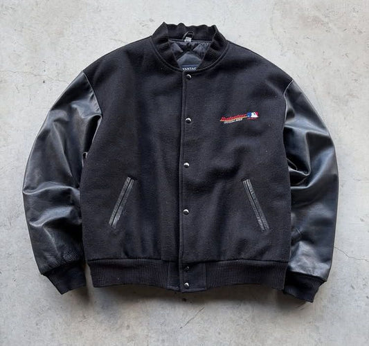 Black Leather and Suede Varsity Jacket