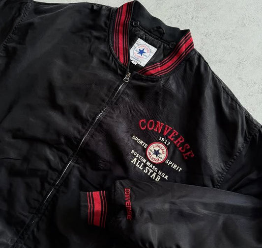 Black and Red Striped Bomber Jacket