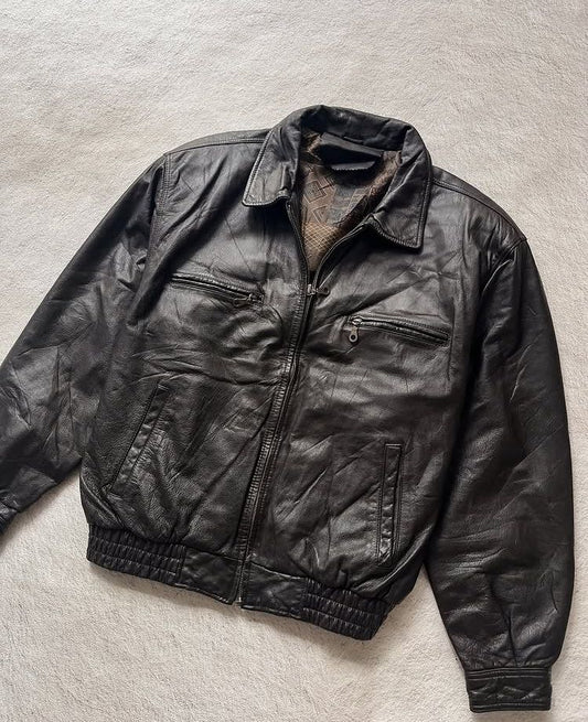 Classic Black Collared Leather Jacket