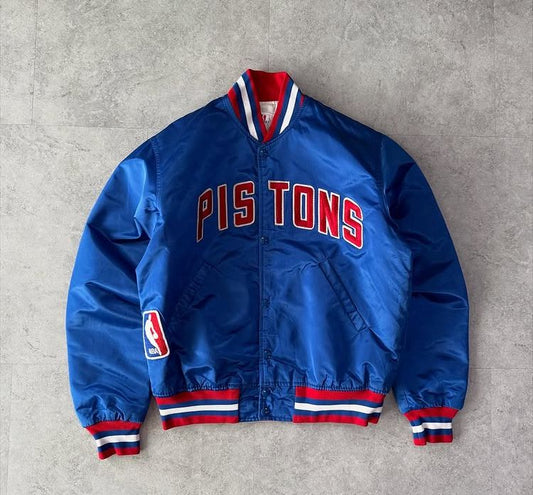 Blue and Red Embroidered Bomber Jacket