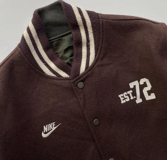 Brown and Beige Suede Varsity Jacket