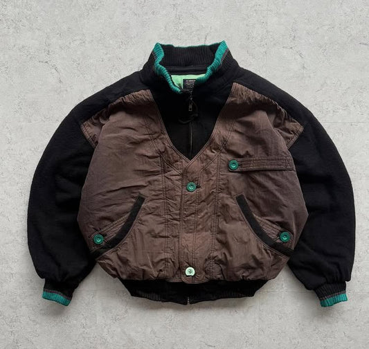 Brown and Black Color Block Bomber Jacket