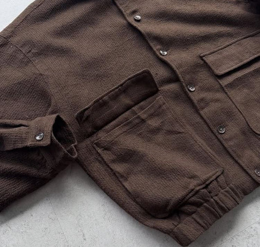 Cocoa Brown Cargo Suede Bomber Jacket