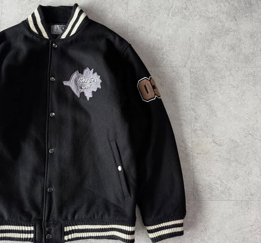 Black Wool Varsity Jacket – Patch Logo Edition